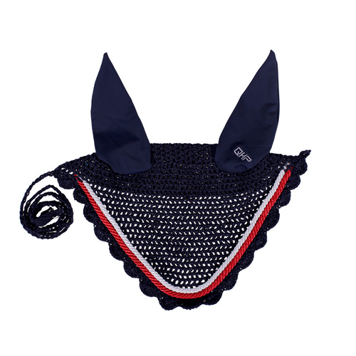 QHP Ear Net/bonnet Coco Estate - navy, white & red