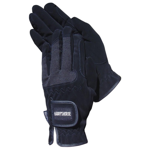 Harry's Horse Black Domy Suede Gloves with Mesh - Large [Size: XL]